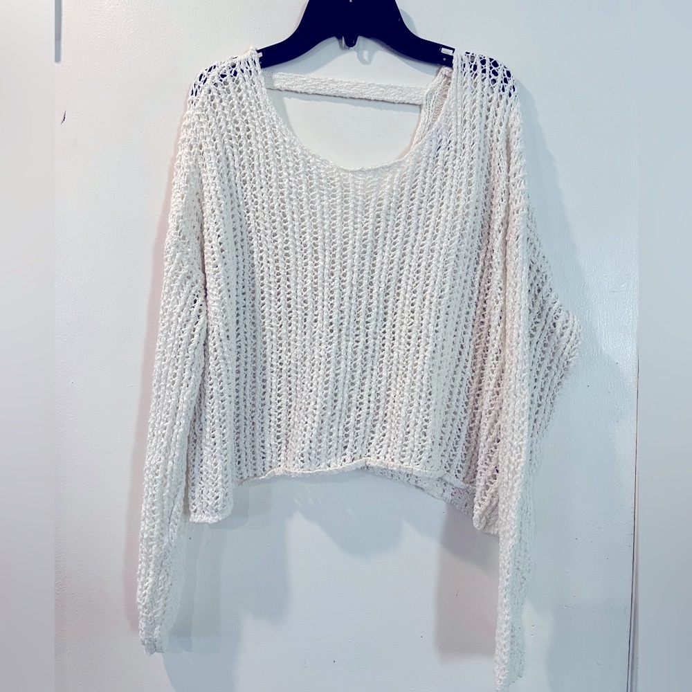 Blue rain Francesca's Collections Cream Open Weave Top